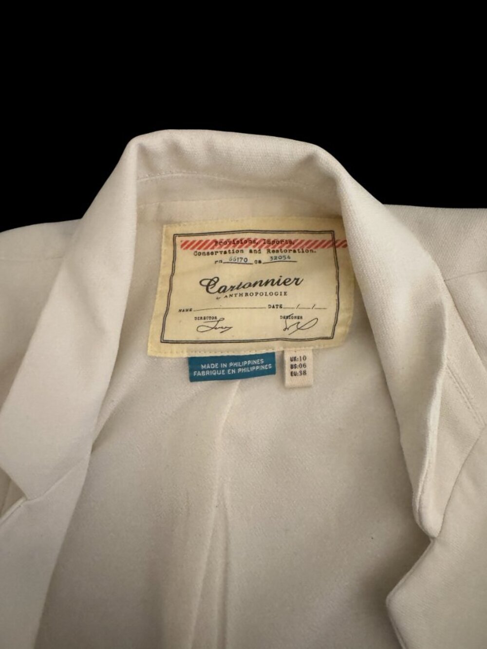 Anthropologie Cartonnier White Blazer Size 6 Tie Cuff Single Button Jacket - Picture 7 of 7